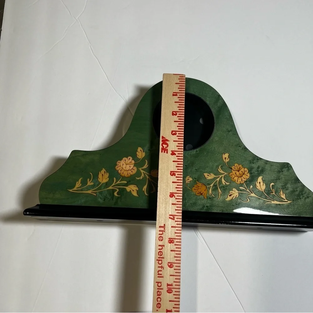 Green Italian Inlaid Mantle Clock Floral New Vintage